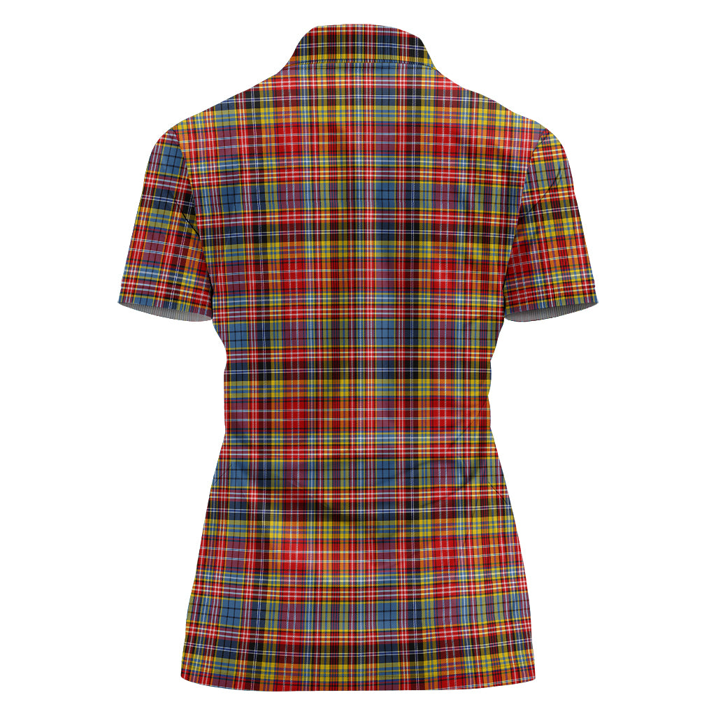 drummond-of-strathallan-modern-tartan-polo-shirt-with-family-crest-for-women