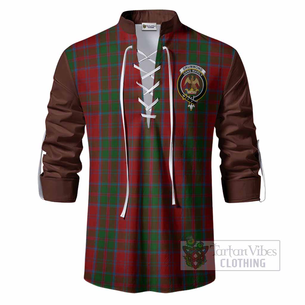 Drummond Tartan Accent Ghillie Shirt with Family Crest