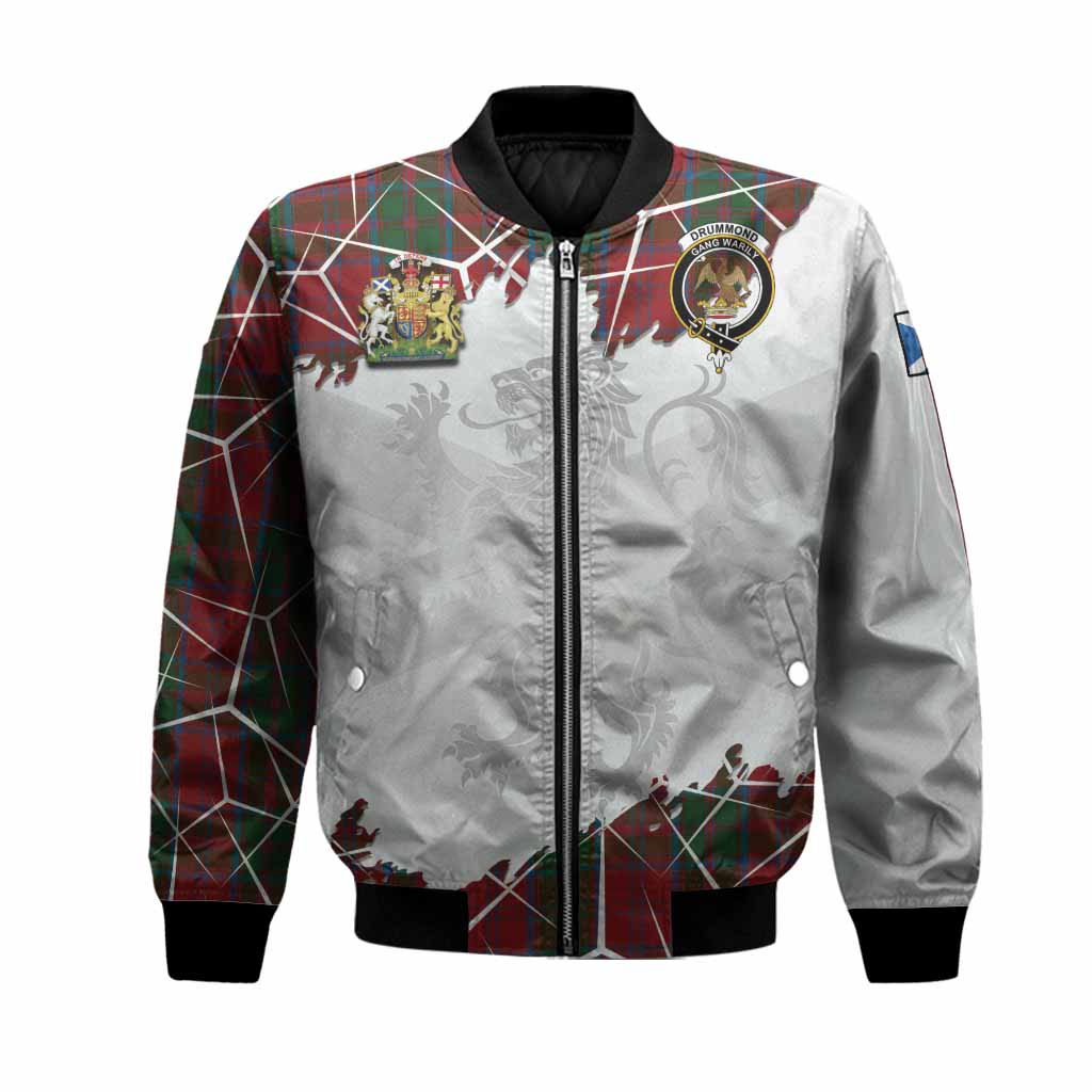 Drummond Tartan Bomber Jacket with Family Crest and Lion Rampant Grunge Style