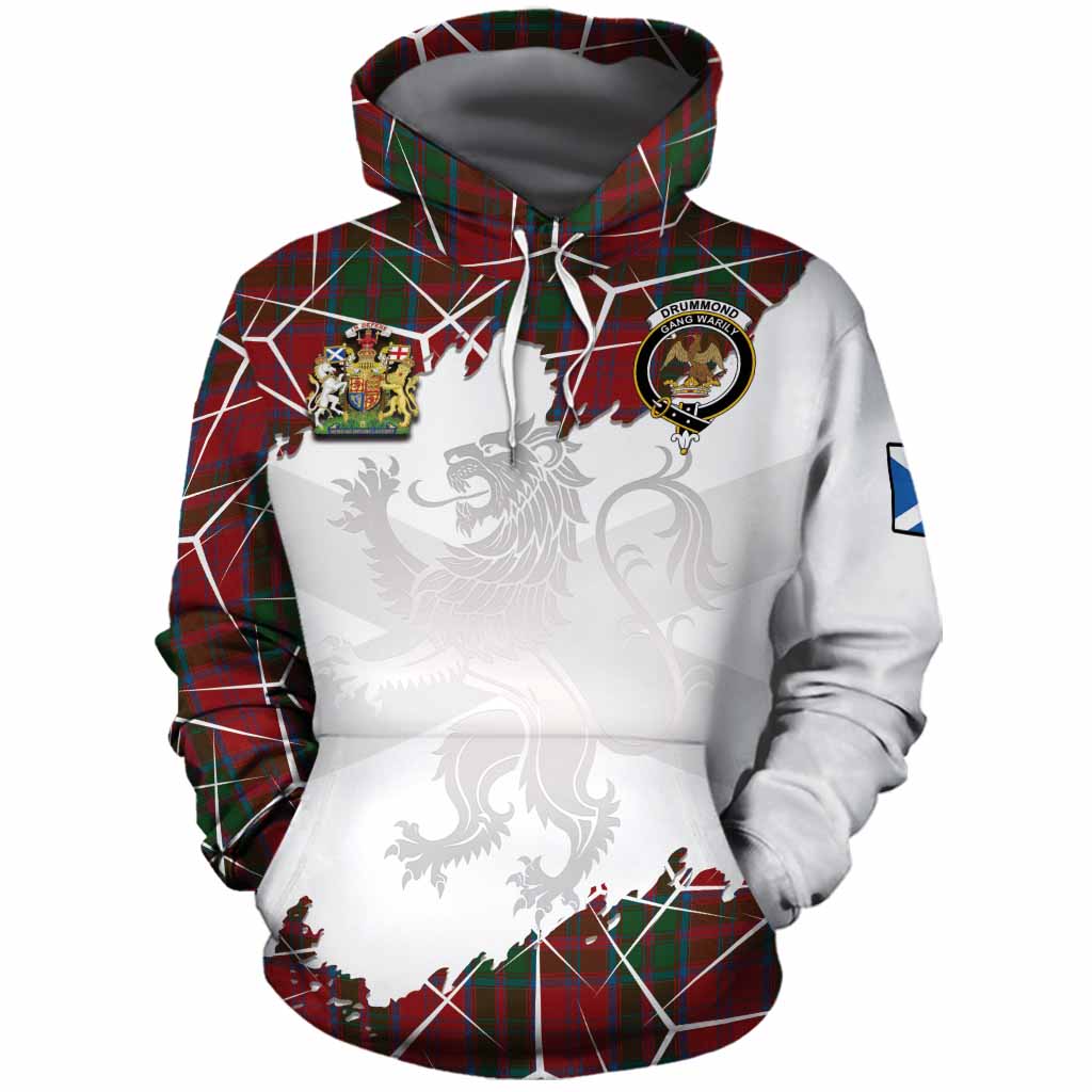 Drummond Tartan Cotton Hoodie with Family Crest and Lion Rampant Grunge Style