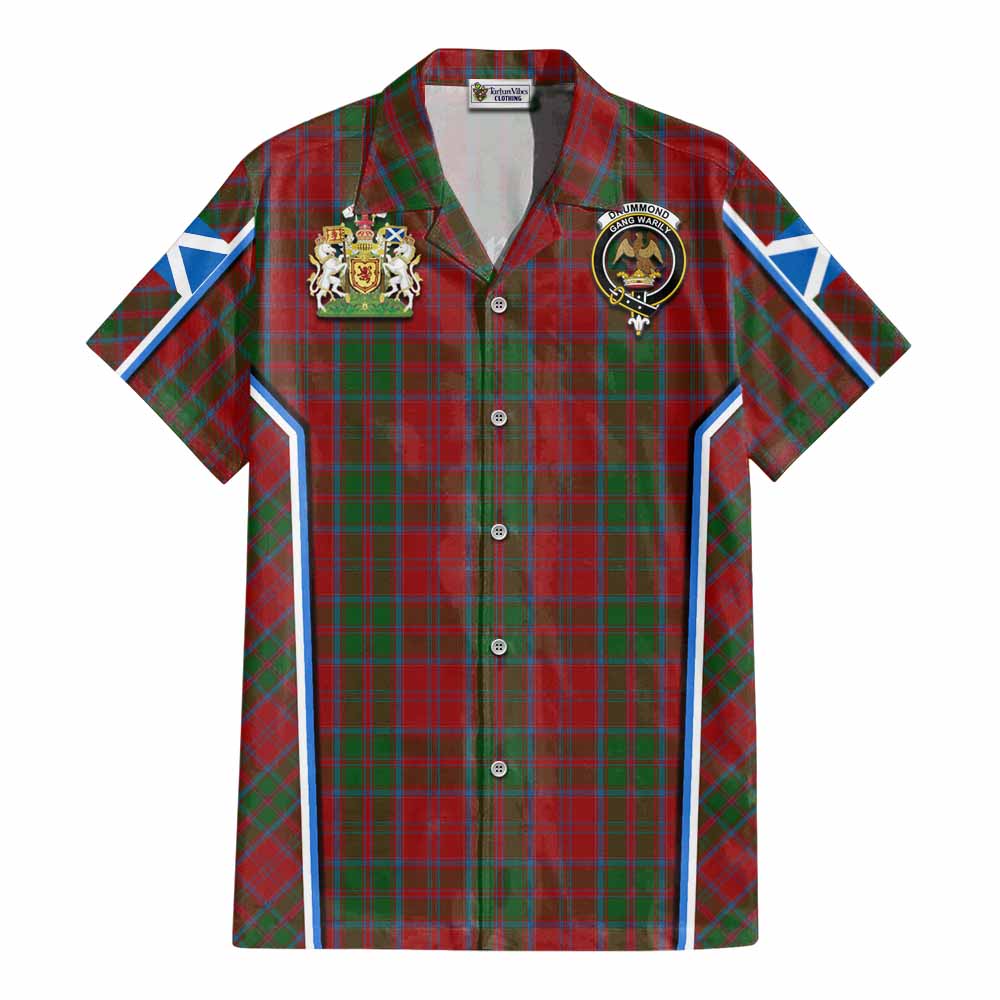 Drummond Tartan Crest Cotton Hawaiian Shirt Scotland Coat of Arm Flag Style - Tartan Vibes Clothing