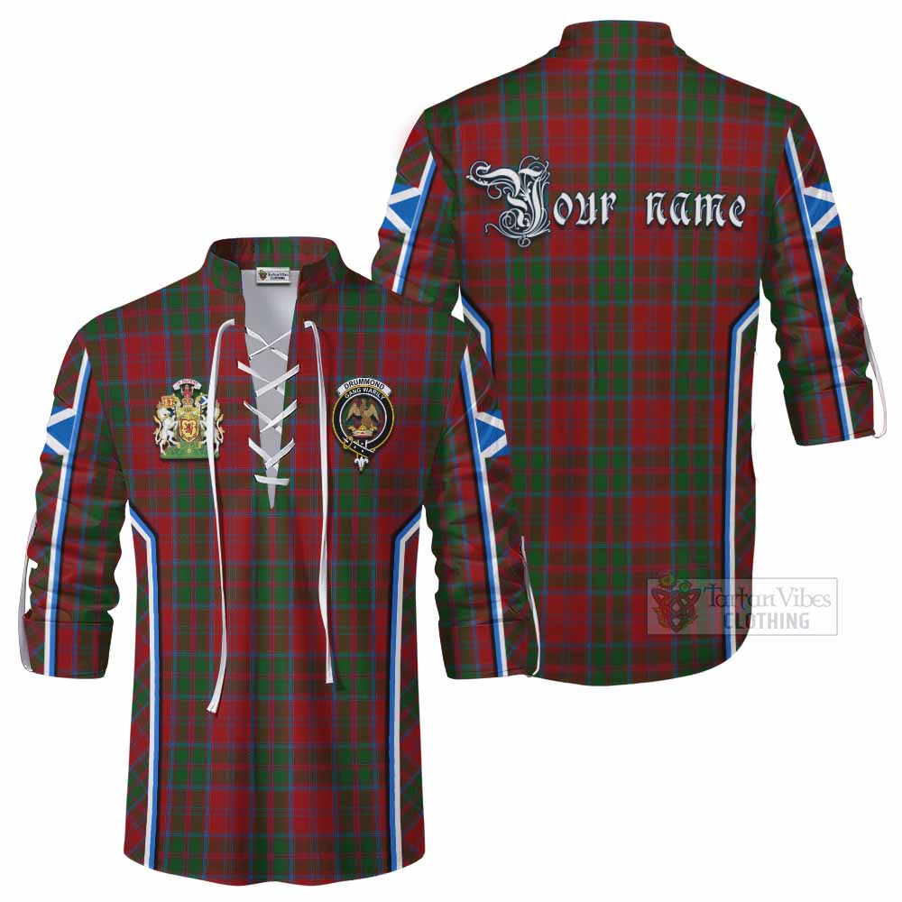Drummond Tartan Crest Ghillie Kilt Shirt Scotland Coat of Arm Flag Style - Tartan Vibes Clothing