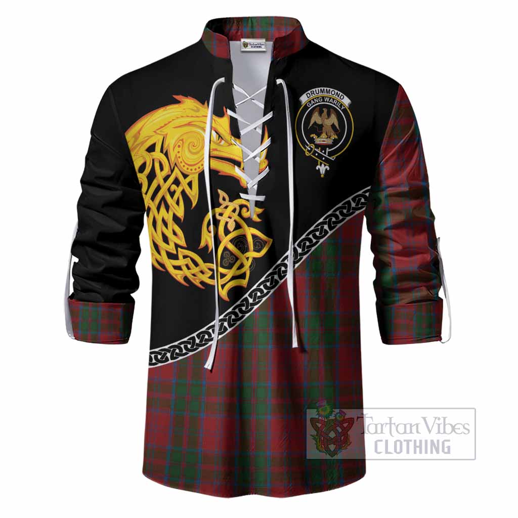 Drummond Tartan Crest Ghillie Shirt Legendary Dragon Knot Half Style