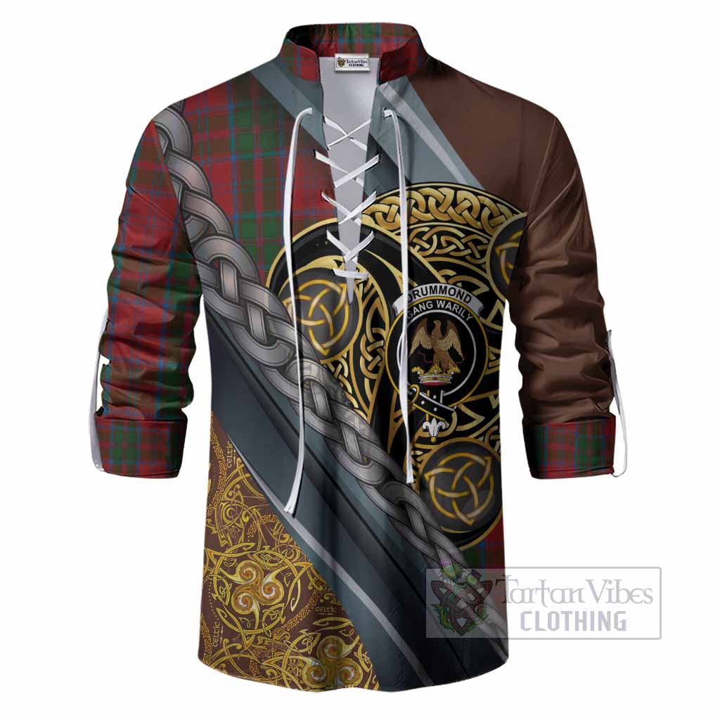 Drummond Tartan Crest Ghillie Shirt Scottish Triskele Celtic