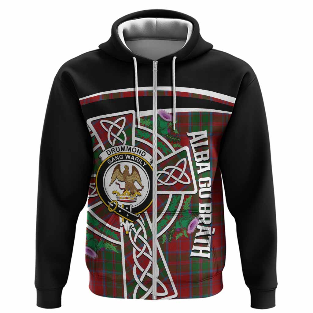 Drummond Tartan Crest Hoodie Scottish Thistle Celtic Cross Alba Gu Brath