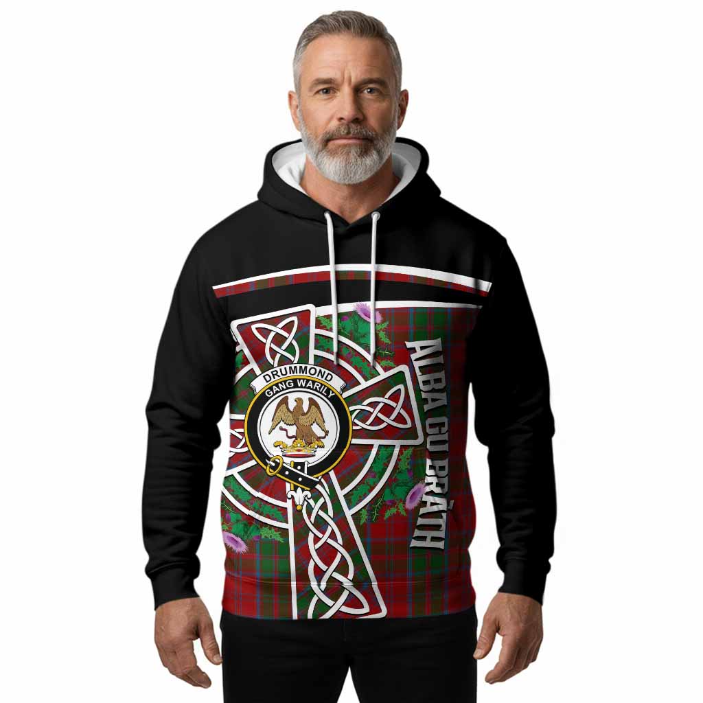 Drummond Tartan Crest Hoodie Scottish Thistle Celtic Cross Alba Gu Brath