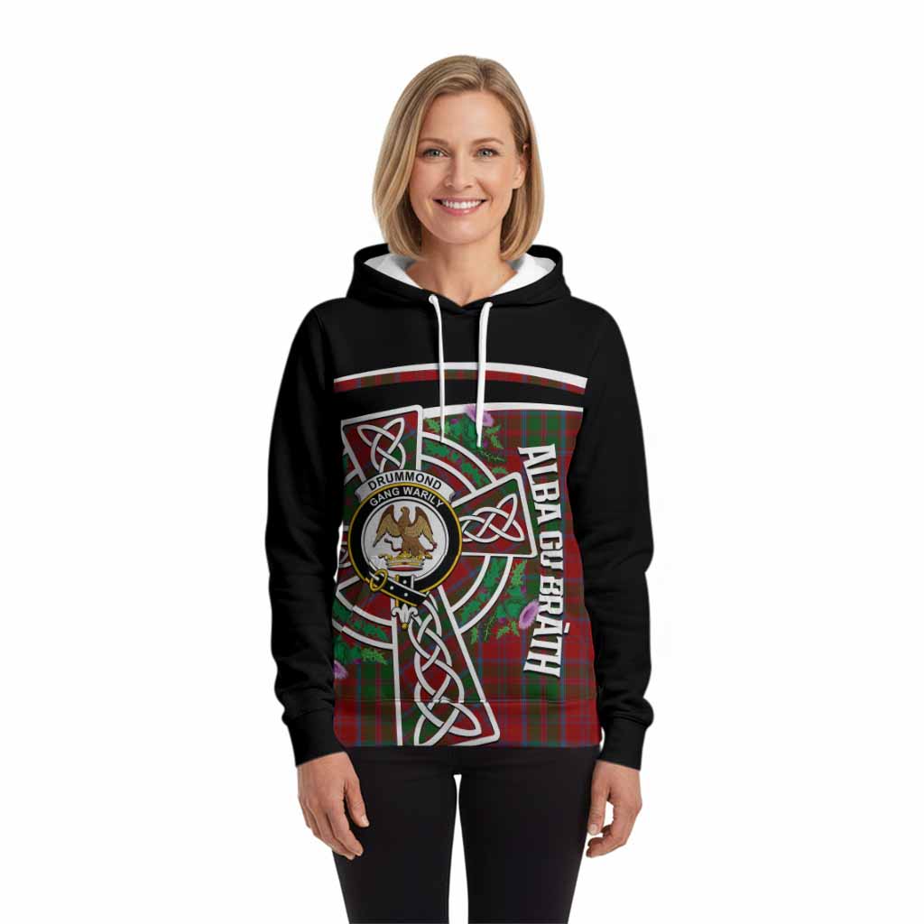 Drummond Tartan Crest Hoodie Scottish Thistle Celtic Cross Alba Gu Brath