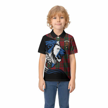 Drummond Tartan Crest Kid Polo Shirt Scottish Golden Lions Wave Flow
