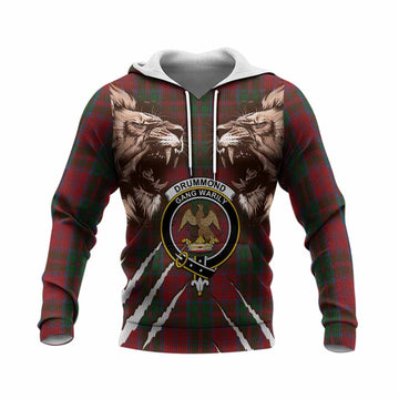 Drummond Tartan Crest Knitted Hoodie Ferocious Lion Style