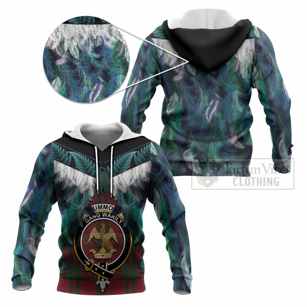Drummond Tartan Crest Knitted Hoodie New Zealand Maori Korowai Cloak