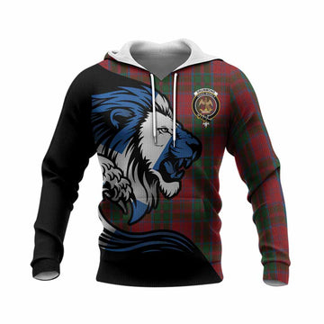 Drummond Tartan Crest Knitted Hoodie Scottish Golden Lions Wave Flow