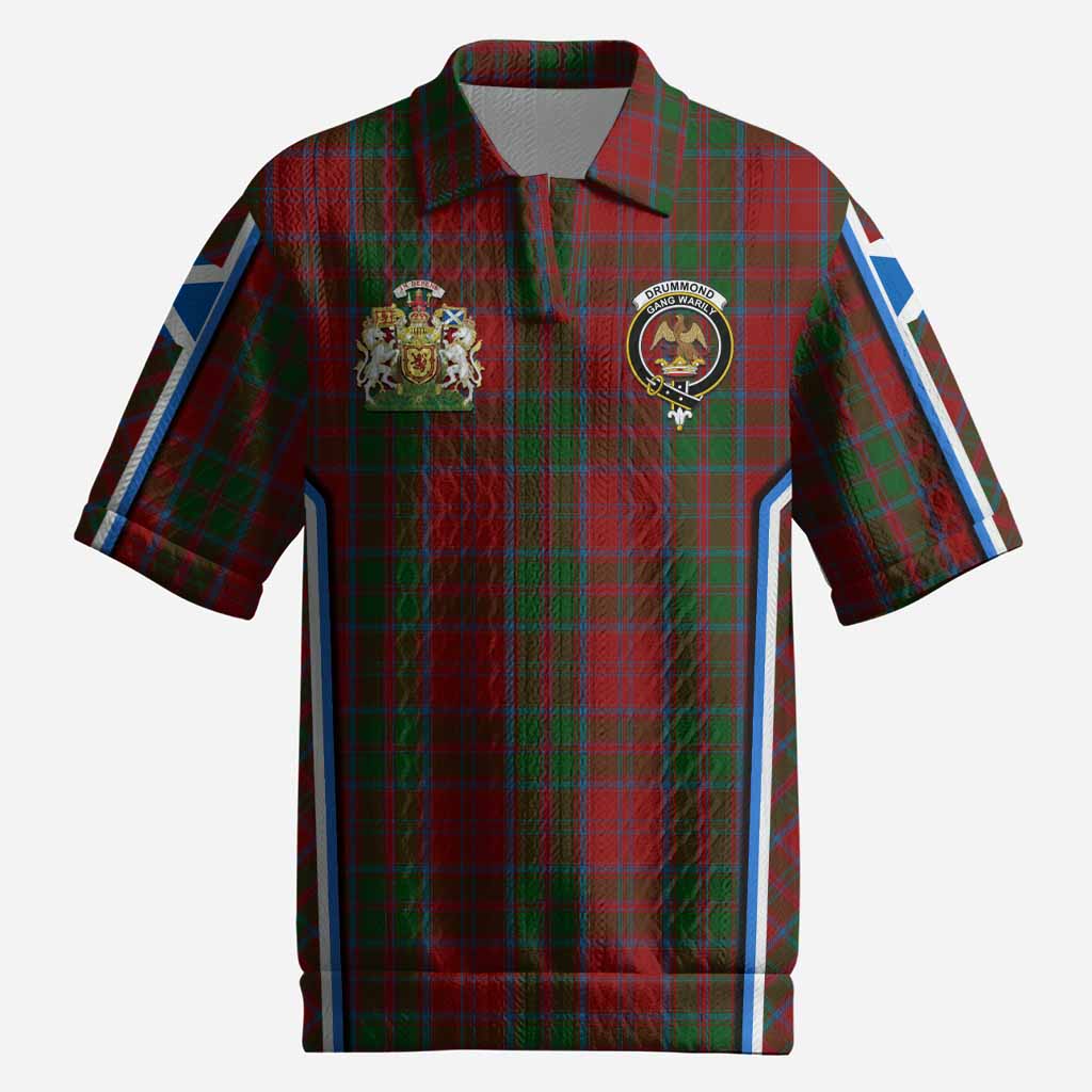 Drummond Tartan Crest Men’s Polo Sweater Top Scotland Coat of Arm Flag Style