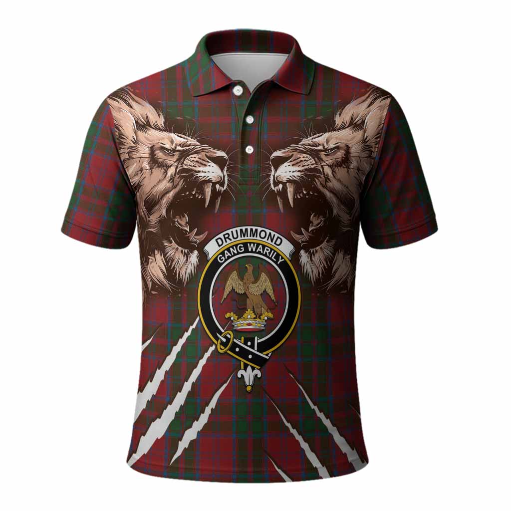 Drummond Tartan Crest Polo Shirt Ferocious Lion Style