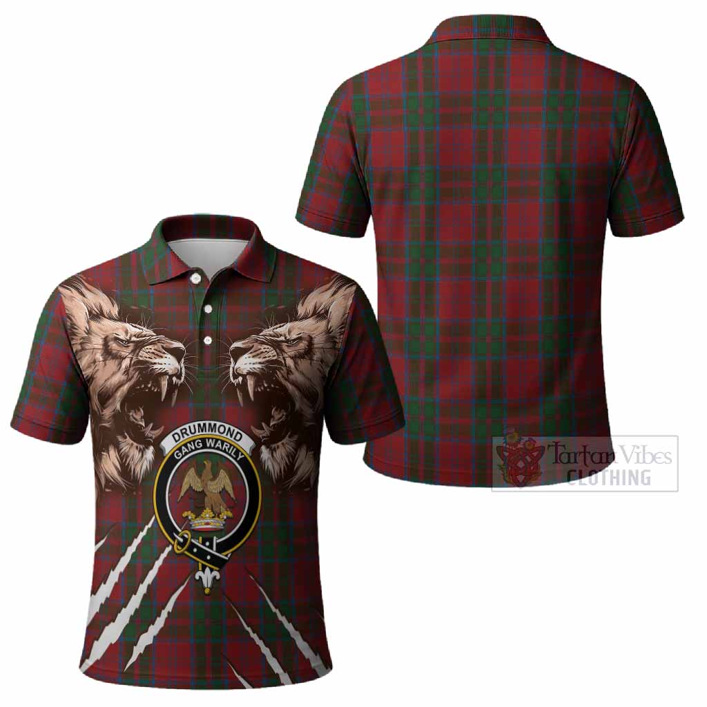 Drummond Tartan Crest Polo Shirt Ferocious Lion Style