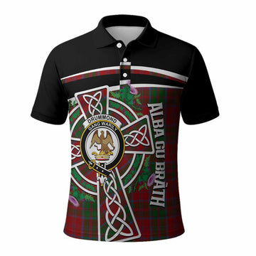 Drummond Tartan Crest Polo Shirt Scottish Thistle Celtic Cross Alba Gu Brath