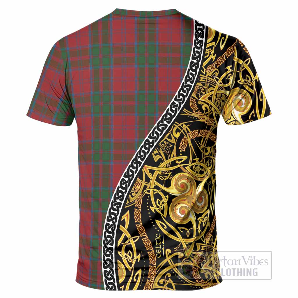 Drummond Tartan Crest T-Shirt Celtic Knot and Triple Trickle Spiral Symbols