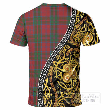 Drummond Tartan Crest T-Shirt Celtic Knot and Triple Trickle Spiral Symbols