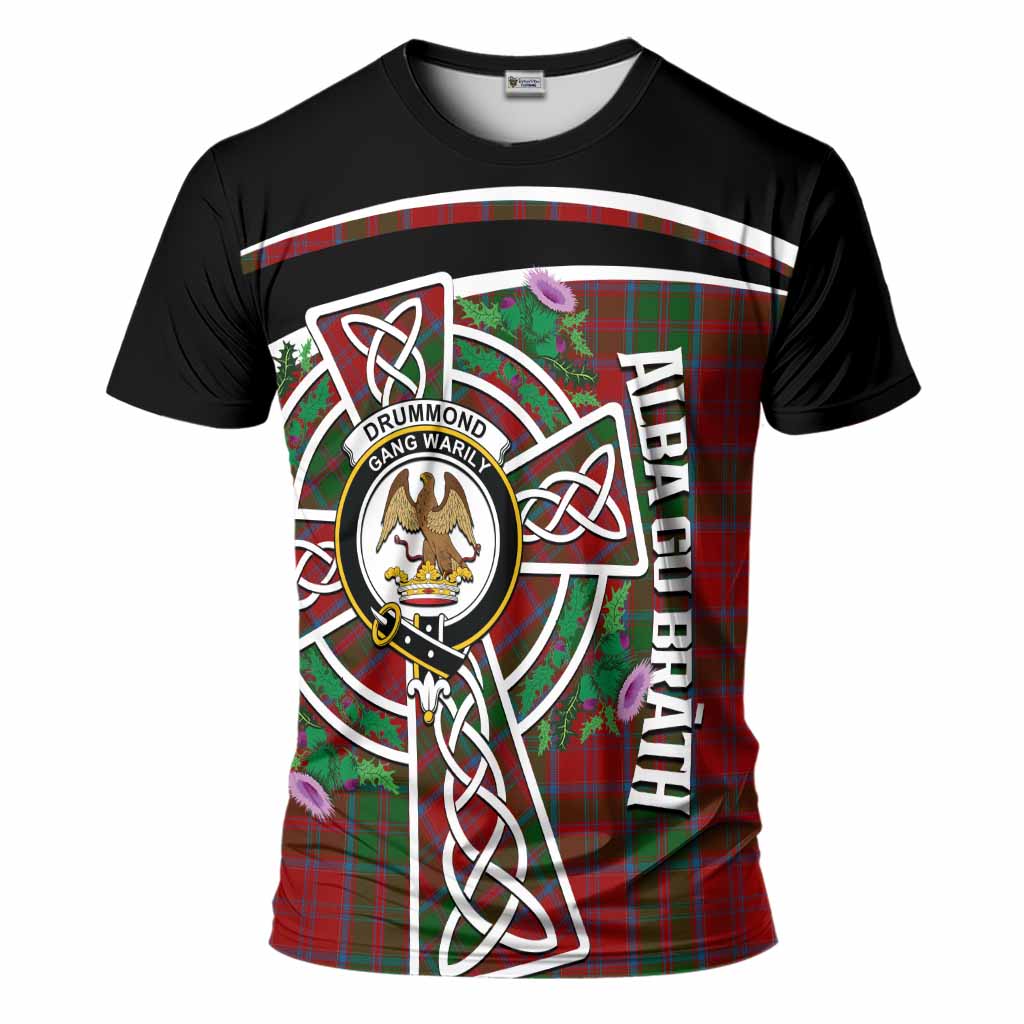 Drummond Tartan Crest T-Shirt Scottish Thistle Celtic Cross Alba Gu Brath