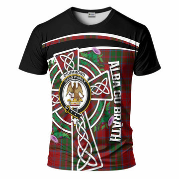 Drummond Tartan Crest T-Shirt Scottish Thistle Celtic Cross Alba Gu Brath