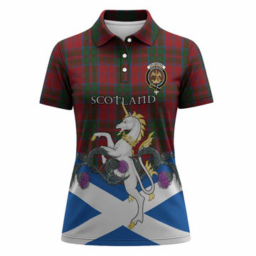 Drummond Tartan Crest Women Polo Shirt Scottish Unicorn With Thistle