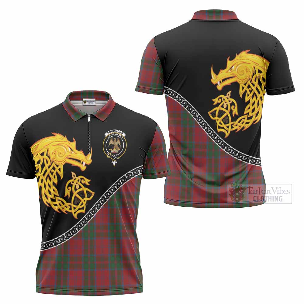 Drummond Tartan Crest Zipper Polo Shirt Legendary Dragon Knot Half Style