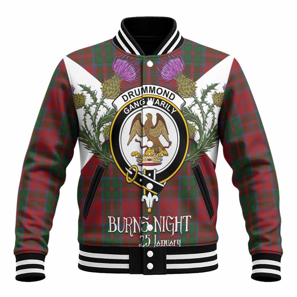 Drummond Tartan Family Crest Baseball Jacket Scottish Burns Night Thistle Floral