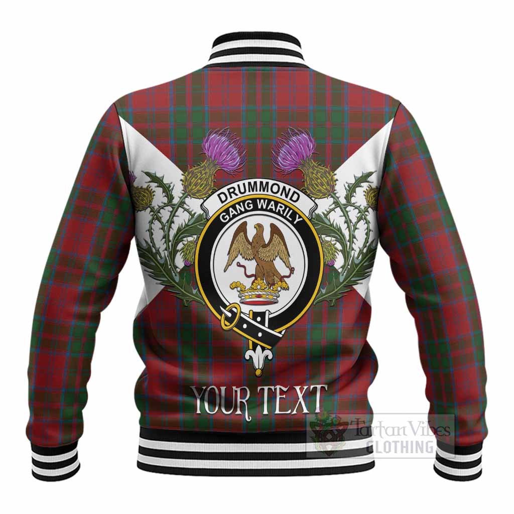 Drummond Tartan Family Crest Baseball Jacket Scottish Burns Night Thistle Floral