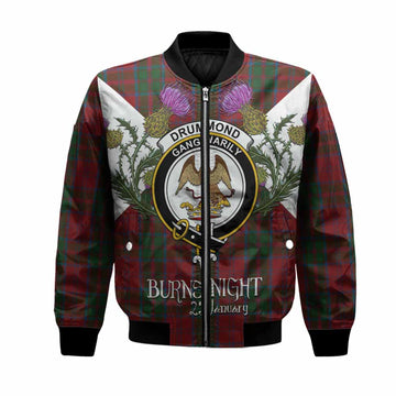 Drummond Tartan Family Crest Bomber Jacket Scottish Burns Night Thistle Floral