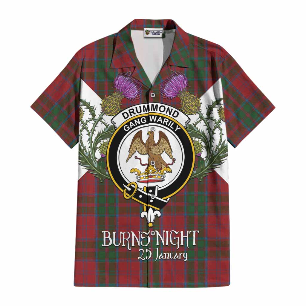 Drummond Tartan Family Crest Cotton Hawaiian Shirt Scottish Burns Night Thistle Floral