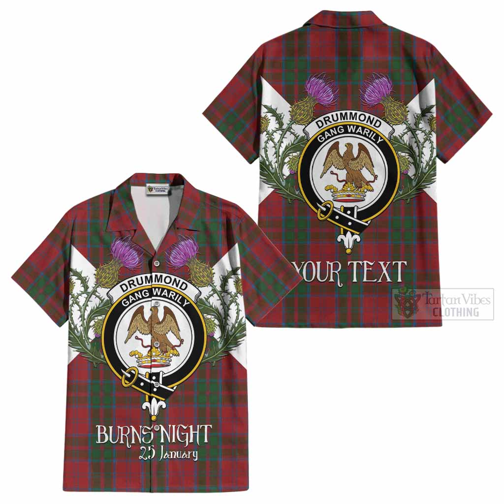 Drummond Tartan Family Crest Cotton Hawaiian Shirt Scottish Burns Night Thistle Floral
