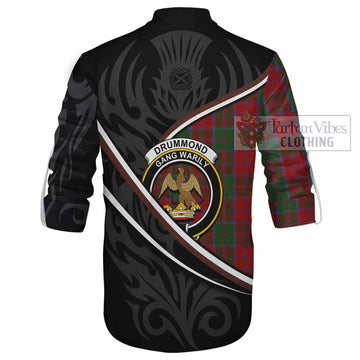 Drummond Tartan Family Crest Ghillie Kilt Shirt Celtic Scottish Thistle Floral - Tartan Vibes Clothing