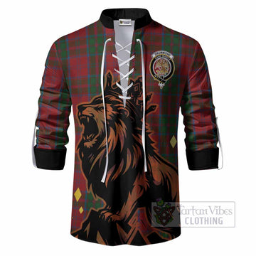Drummond Tartan Family Crest Ghillie Shirt Crowned Lion Roaring