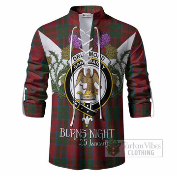 Drummond Tartan Family Crest Ghillie Shirt Scottish Burns Night Thistle Floral