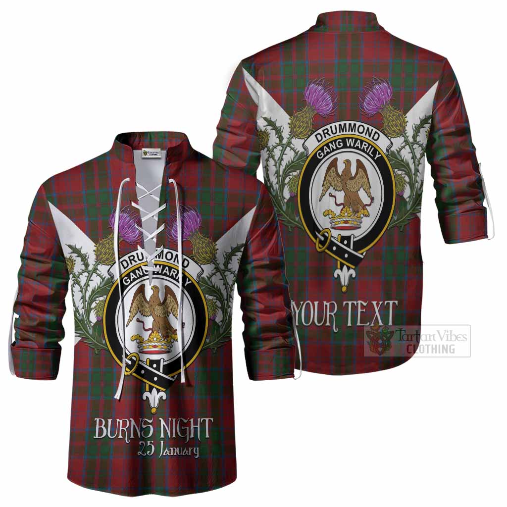 Drummond Tartan Family Crest Ghillie Shirt Scottish Burns Night Thistle Floral