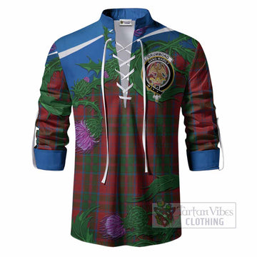 Drummond Tartan Family Crest Ghillie Shirt Thistle in Minimalism