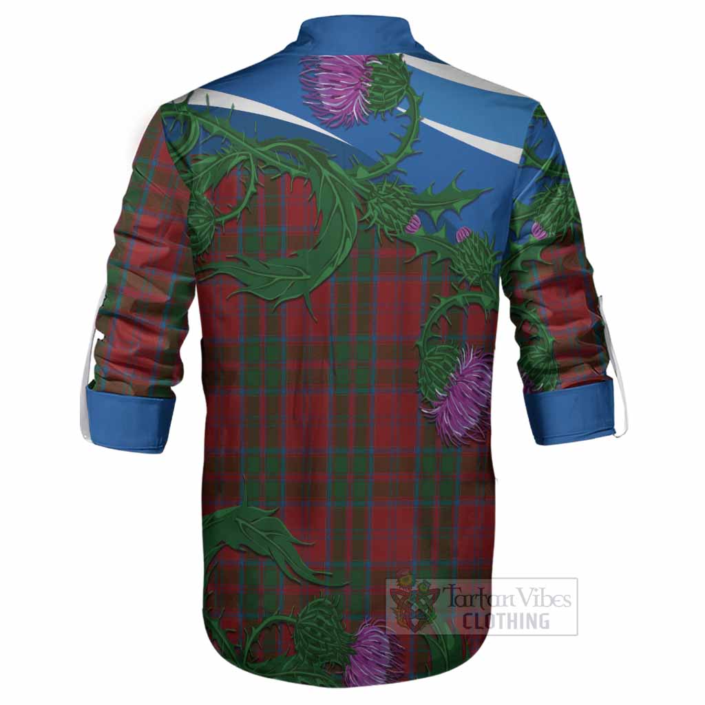 Drummond Tartan Family Crest Ghillie Shirt Thistle in Minimalism