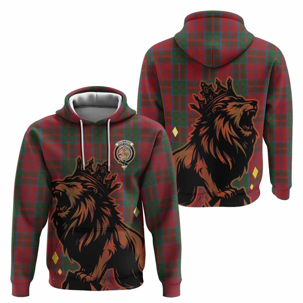Drummond Tartan Family Crest Hoodie Crowned Lion Roaring