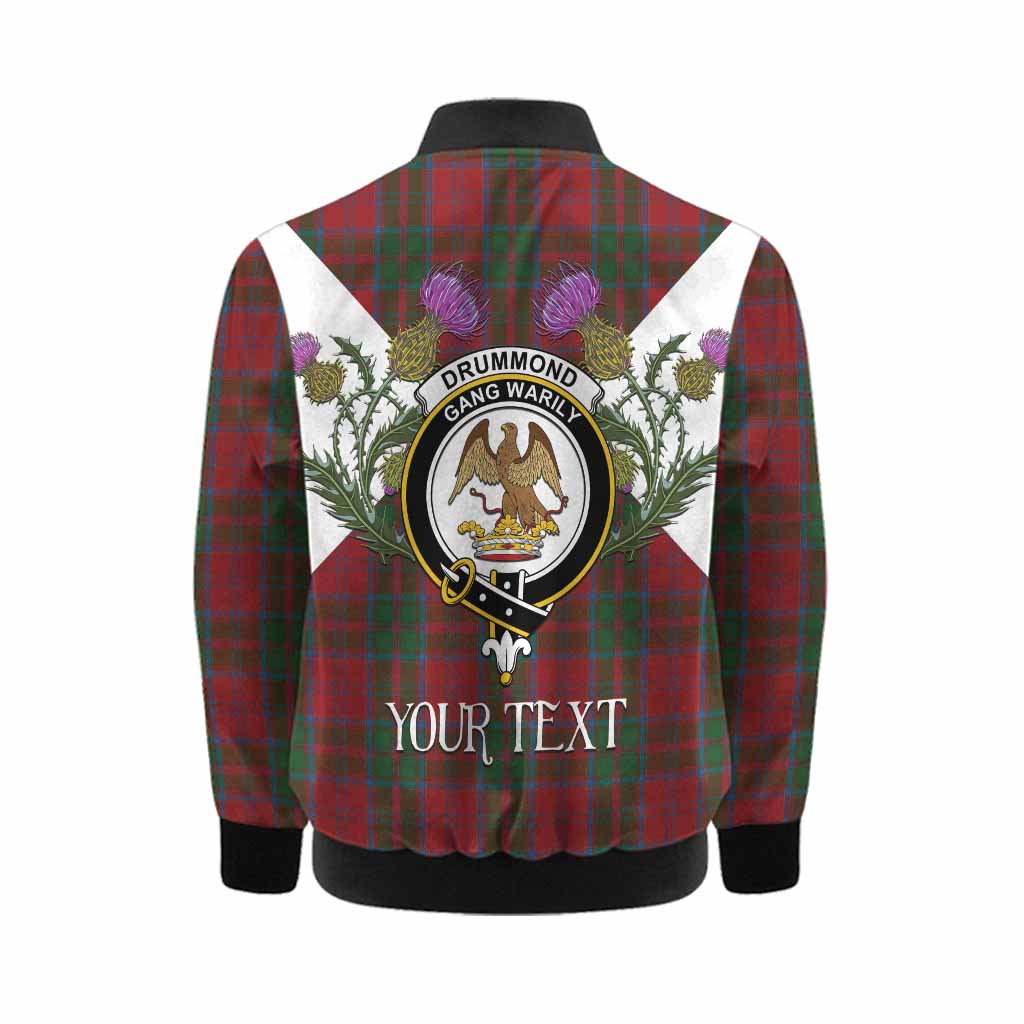 Drummond Tartan Family Crest Kid Bomber Jacket Scottish Burns Night Thistle Floral
