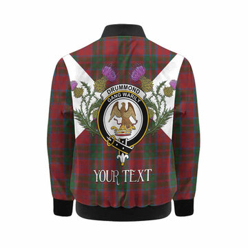 Drummond Tartan Family Crest Kid Bomber Jacket Scottish Burns Night Thistle Floral