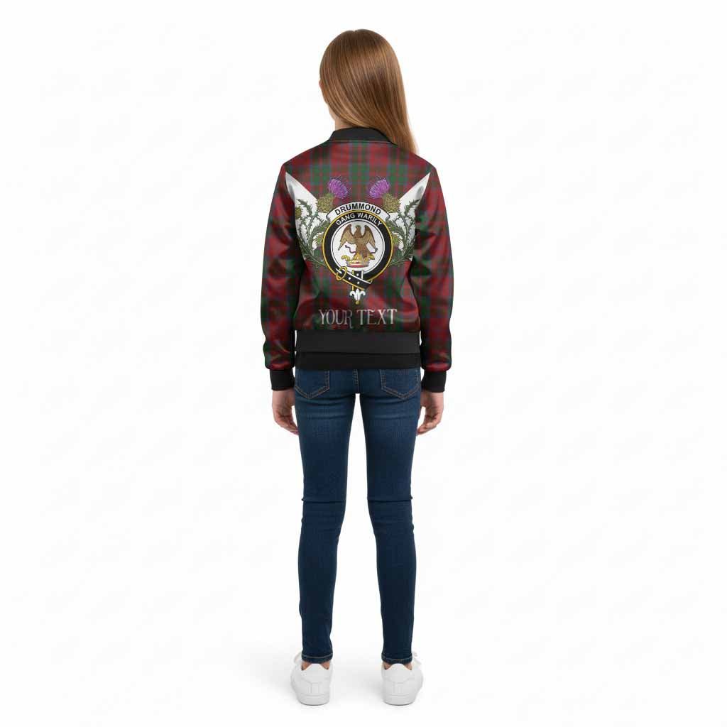 Drummond Tartan Family Crest Kid Bomber Jacket Scottish Burns Night Thistle Floral