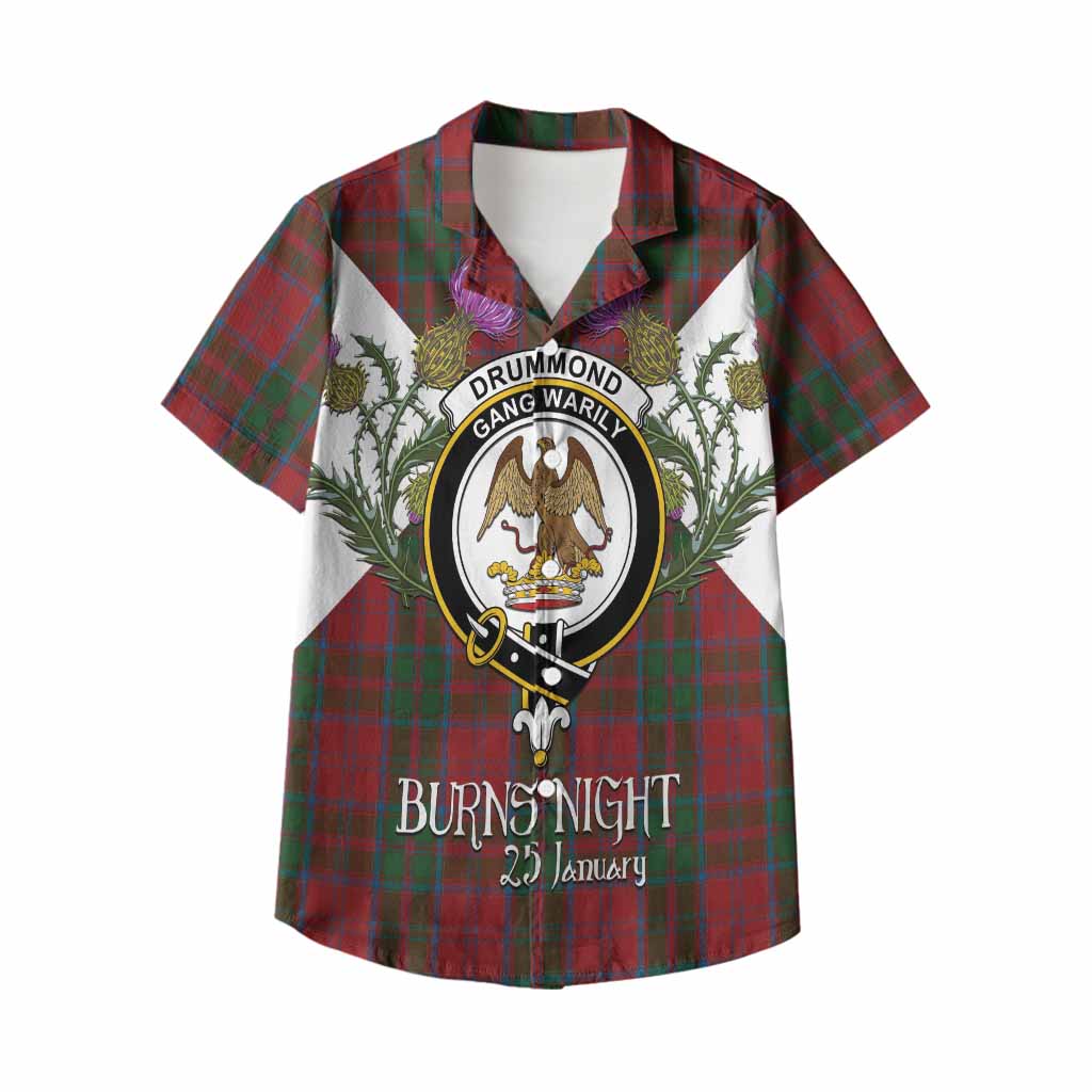 Drummond Tartan Family Crest Kid Hawaiian Shirt Scottish Burns Night Thistle Floral