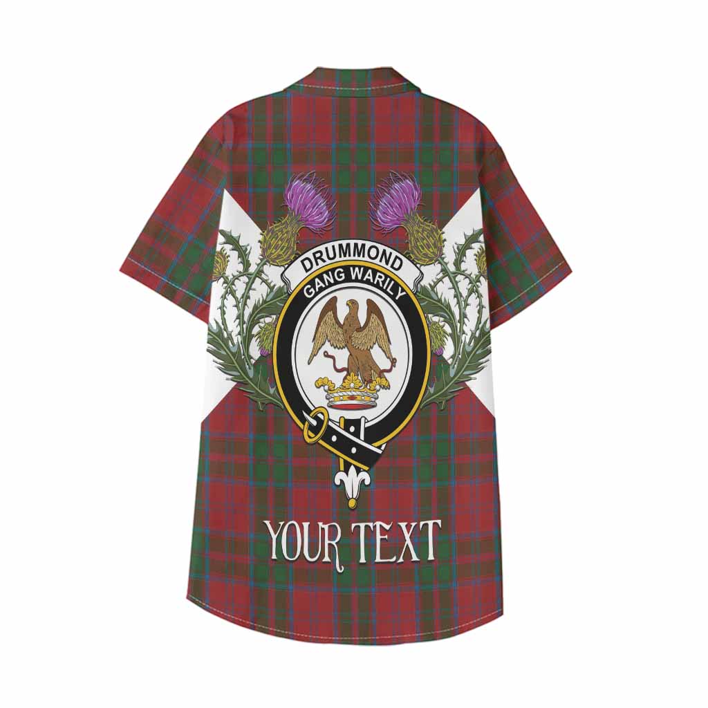 Drummond Tartan Family Crest Kid Hawaiian Shirt Scottish Burns Night Thistle Floral
