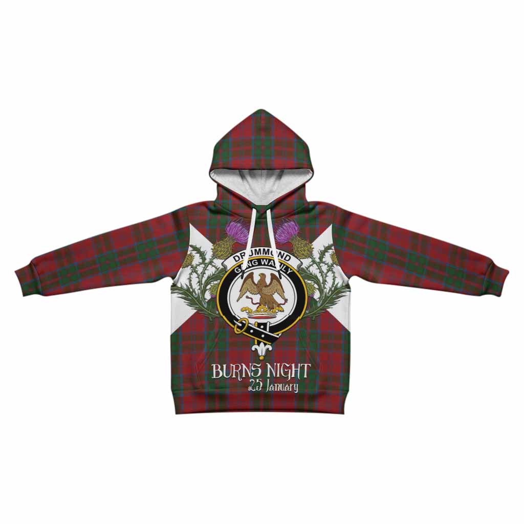 Drummond Tartan Family Crest Kid Hoodie Scottish Burns Night Thistle Floral