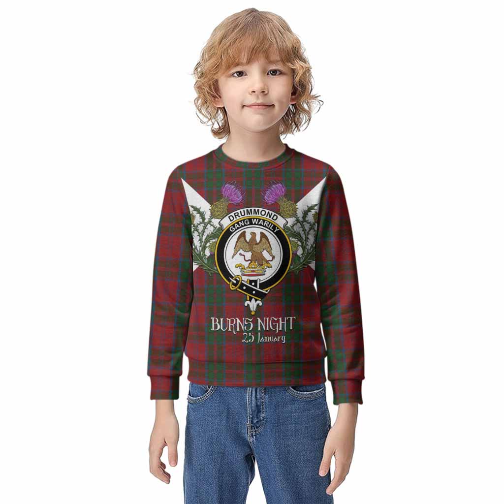 Drummond Tartan Family Crest Kid Knitted Sweatshirt Scottish Burns Night Thistle Floral