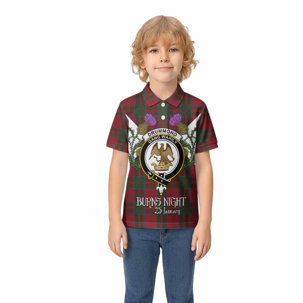 Drummond Tartan Family Crest Kid Polo Shirt Scottish Burns Night Thistle Floral