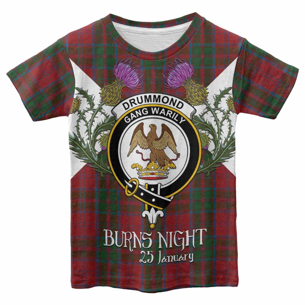 Drummond Tartan Family Crest Kid T-shirt Scottish Burns Night Thistle Floral
