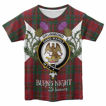Drummond Tartan Family Crest Kid T-shirt Scottish Burns Night Thistle Floral