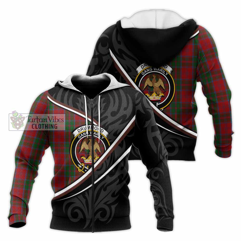 Drummond Tartan Family Crest Knitted Hoodie Celtic Scottish Thistle Floral - Tartan Vibes Clothing