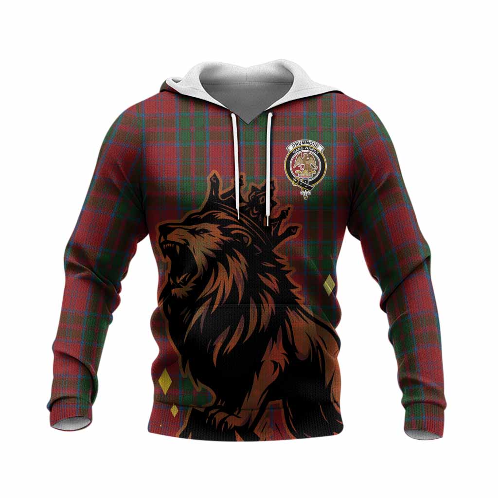 Drummond Tartan Family Crest Knitted Hoodie Crowned Lion Roaring