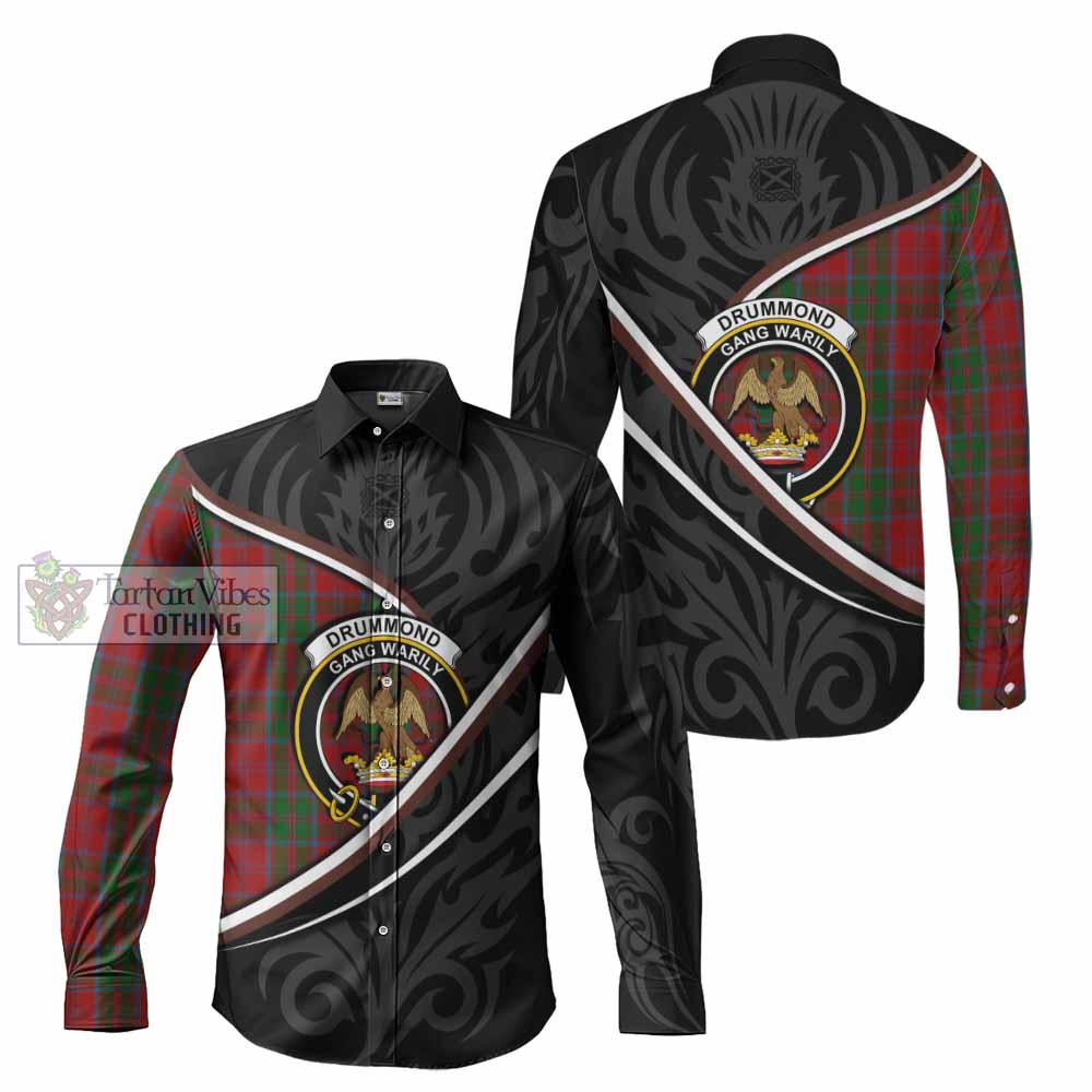 Drummond Tartan Family Crest Long Sleeve Button Shirts Celtic Scottish Thistle Floral - Tartan Vibes Clothing